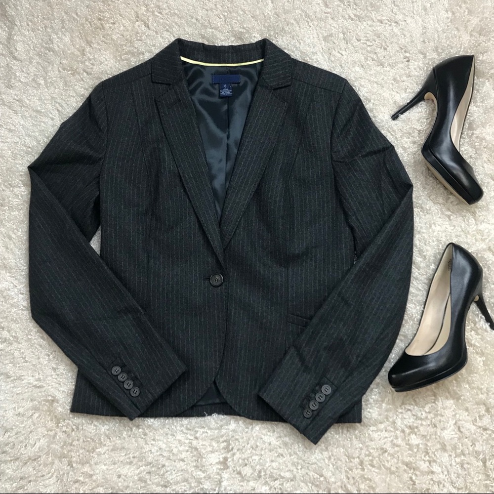 J. Crew Grey Pinstripe 100% Italian Wool Blazer